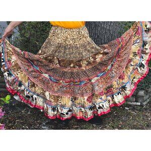VTG Anna Konya Maxi Fiesta Skirt Full Boho Kabuki Kahlo Designer Style OS